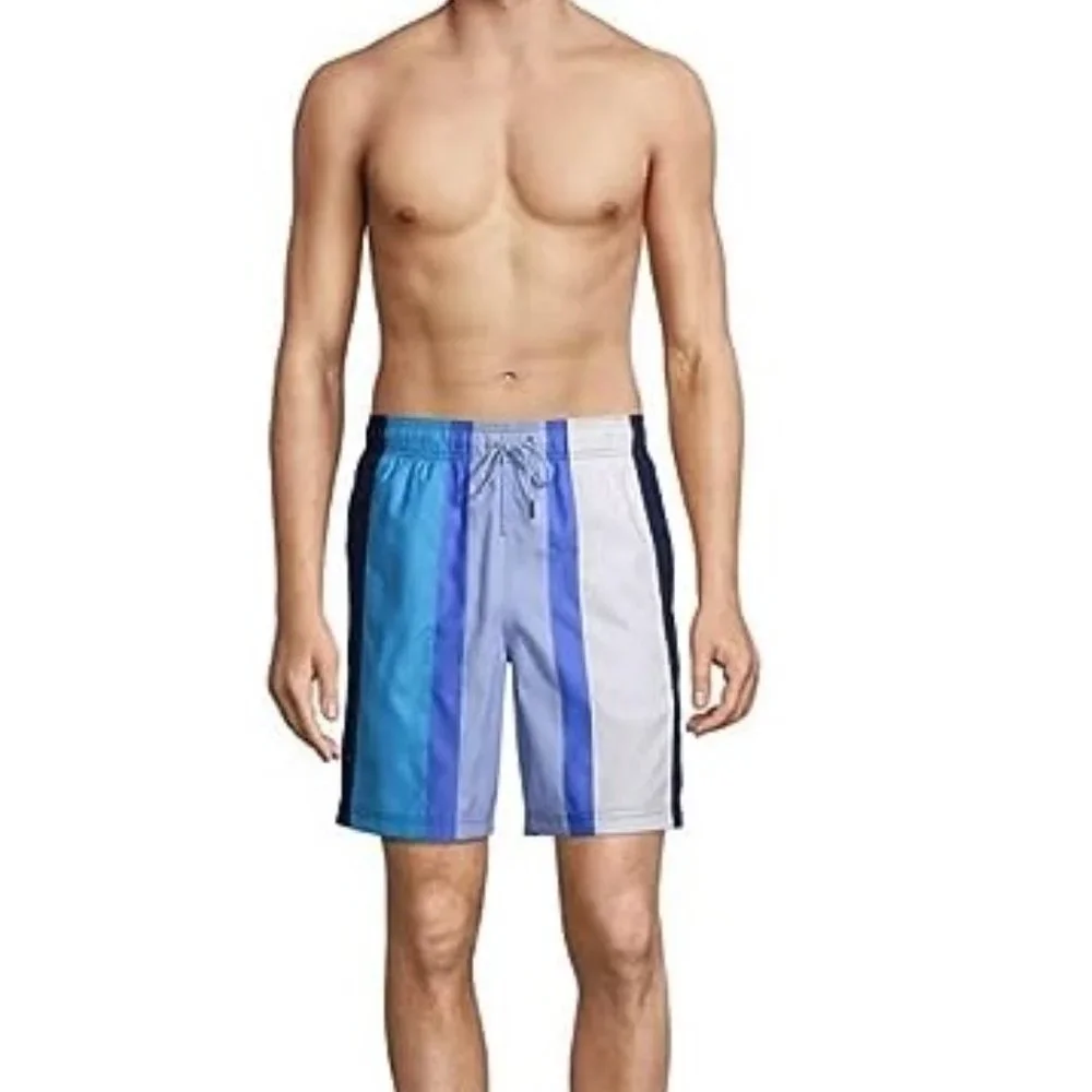 NWT Lands' End Men's Lined 8in Colorblock Volley Swim Trunks Size S $50 Y348